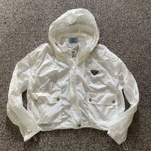 Prada Milano White Packable Parka Hooded Jacket Windbreaker S
